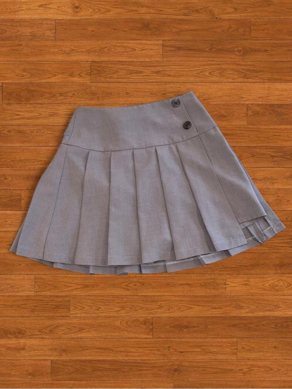 Gray Pleated Circle Skirt with Button Waist